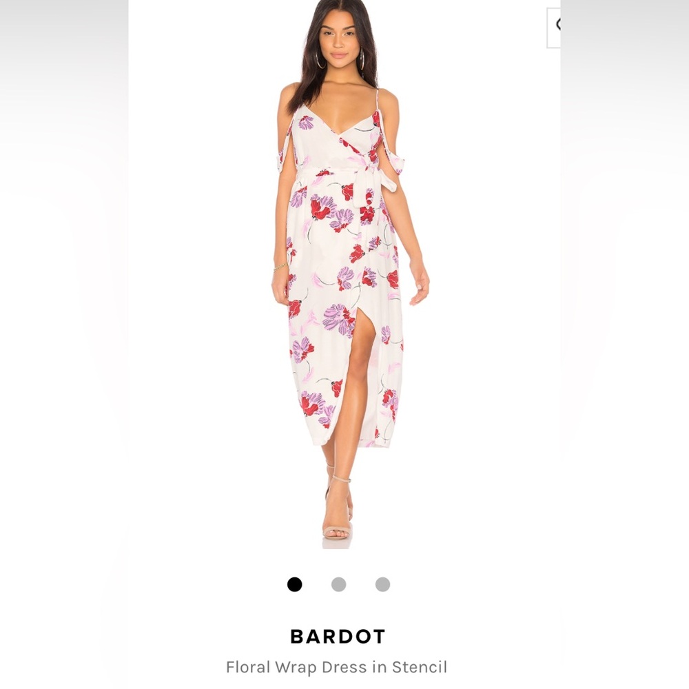 Bardot Cold Shoulder Floral faux wrap dress